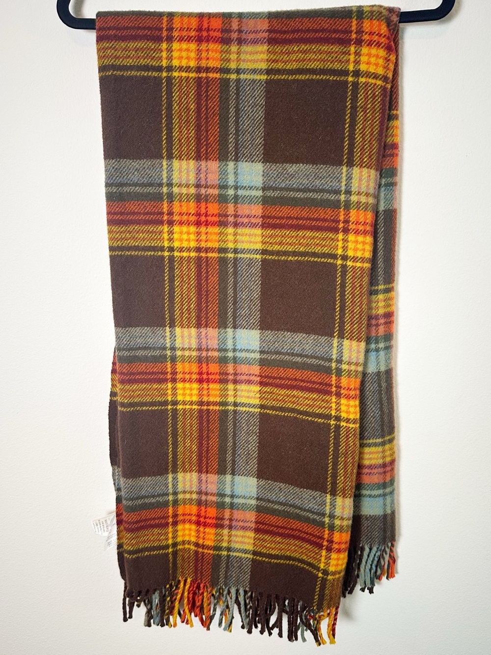 Pendleton 100% Wool Blanket Fall Plaid Brown Yellow 51" x 56"